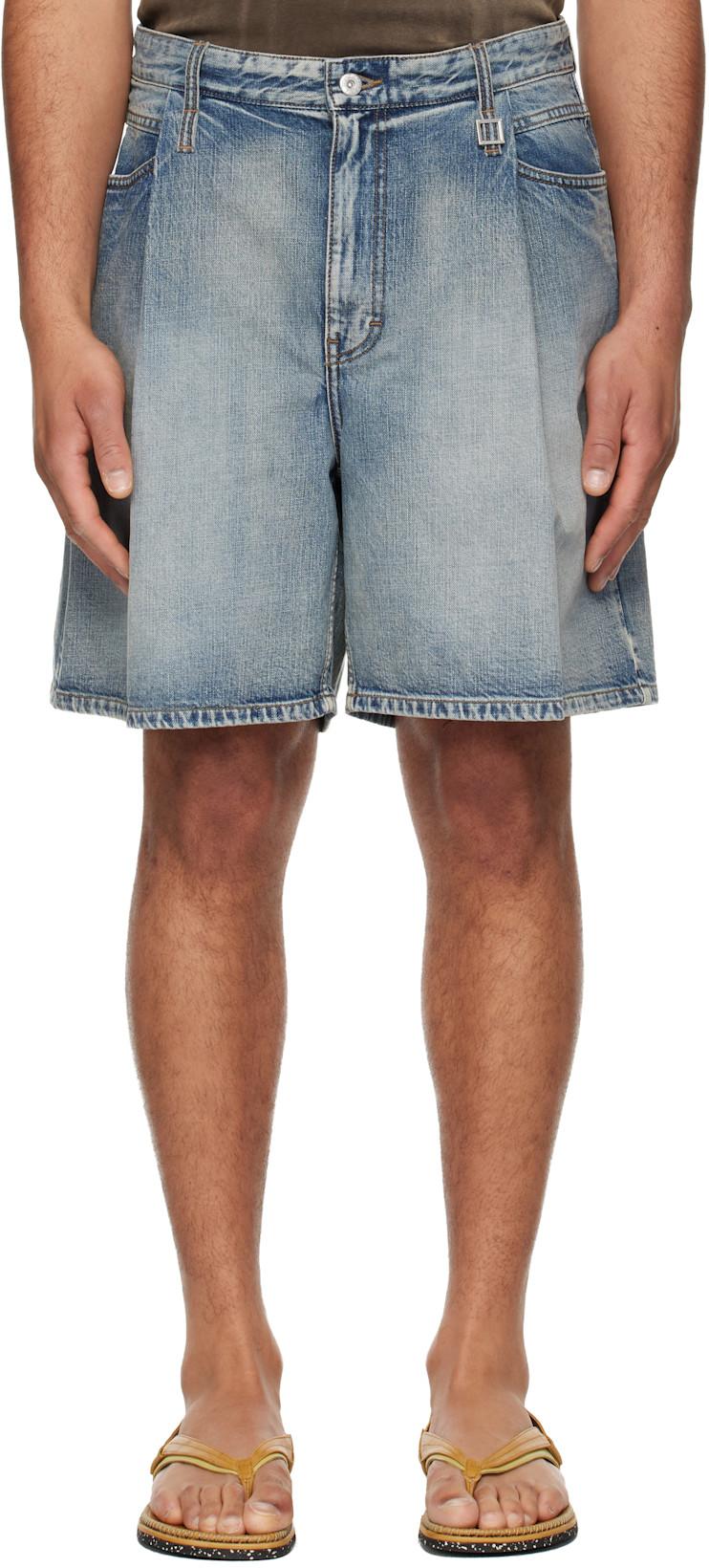 Blue One Tuck Denim Shorts by WOOYOUNGMI