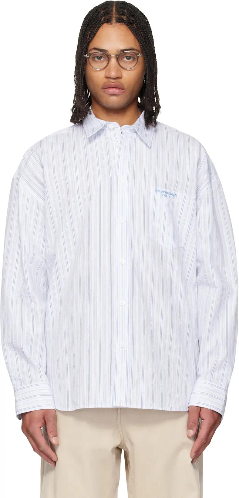 Blue Oversized Stripe Shirt by WOOYOUNGMI