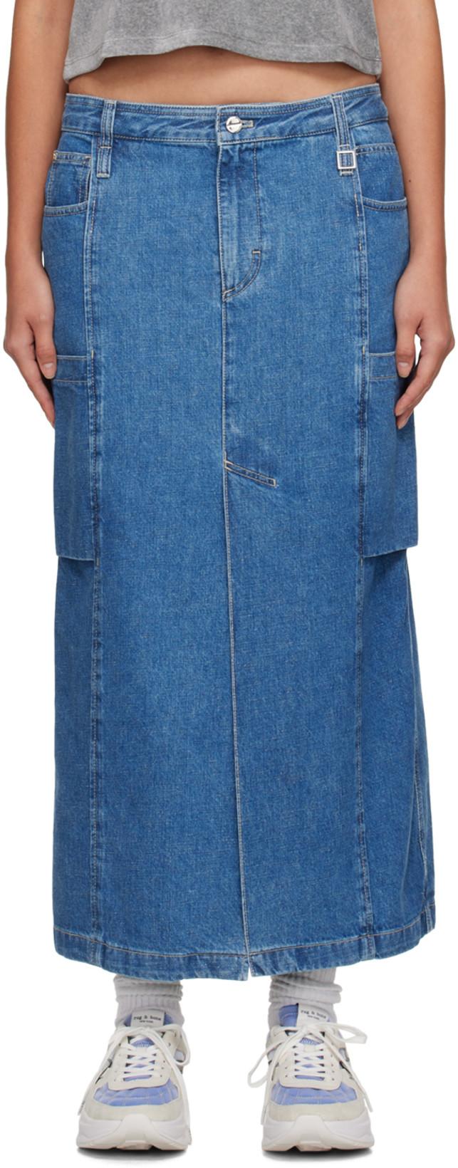 Blue Pocket Denim Maxi Skirt by WOOYOUNGMI