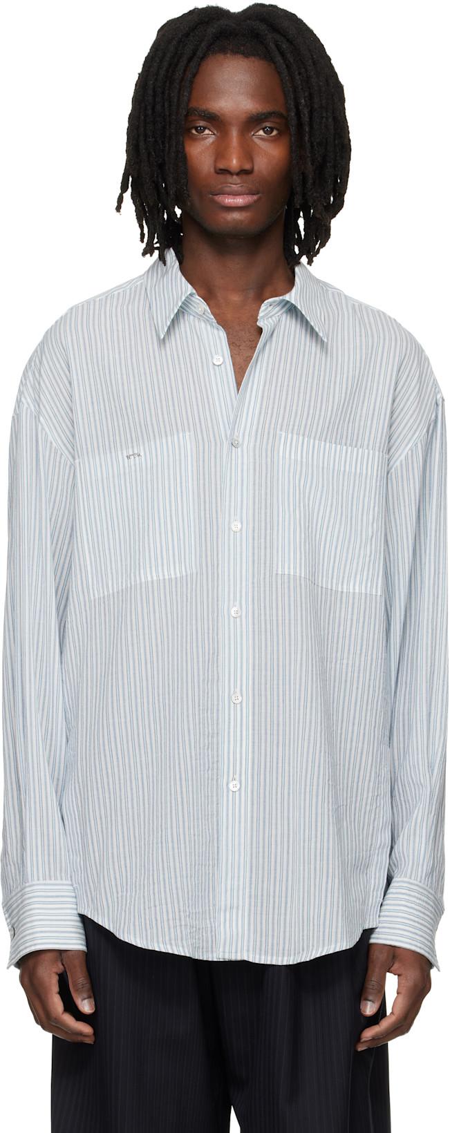 Blue Stripe Back Logo Shirt by WOOYOUNGMI