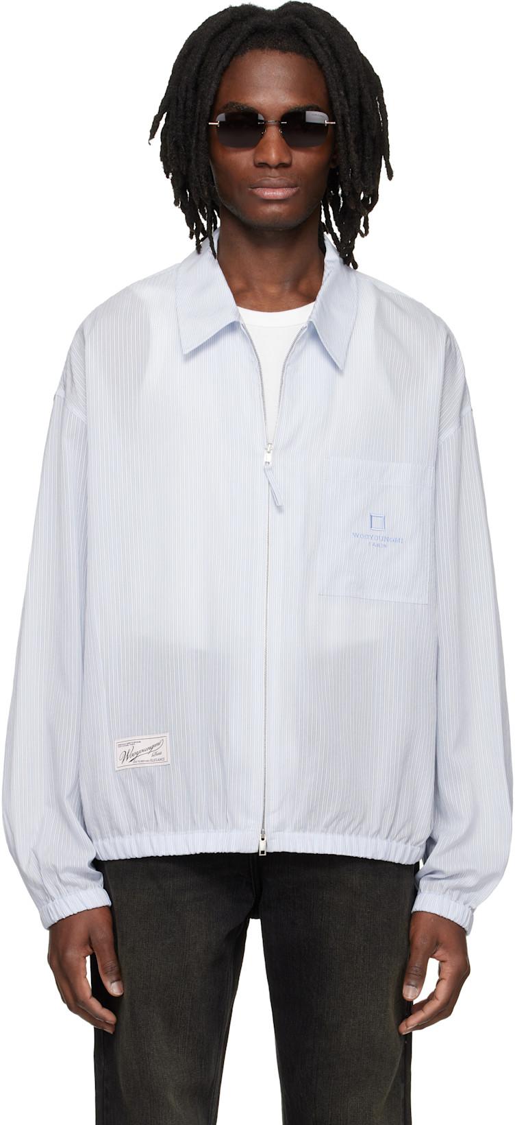 Blue Striped Zip-Up Shirt by WOOYOUNGMI