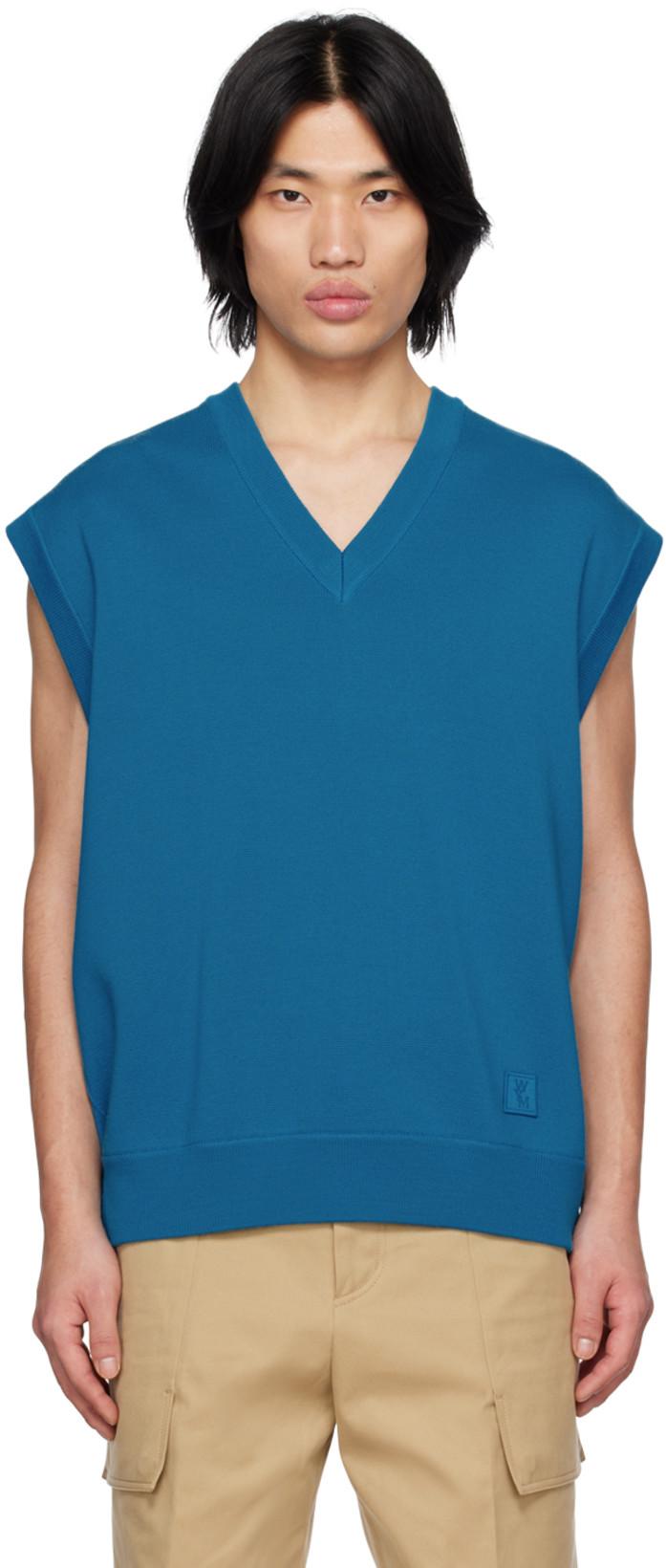 Blue V-Neck Vest by WOOYOUNGMI