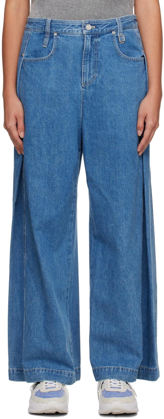 Blue Wide Folding Jeans by WOOYOUNGMI