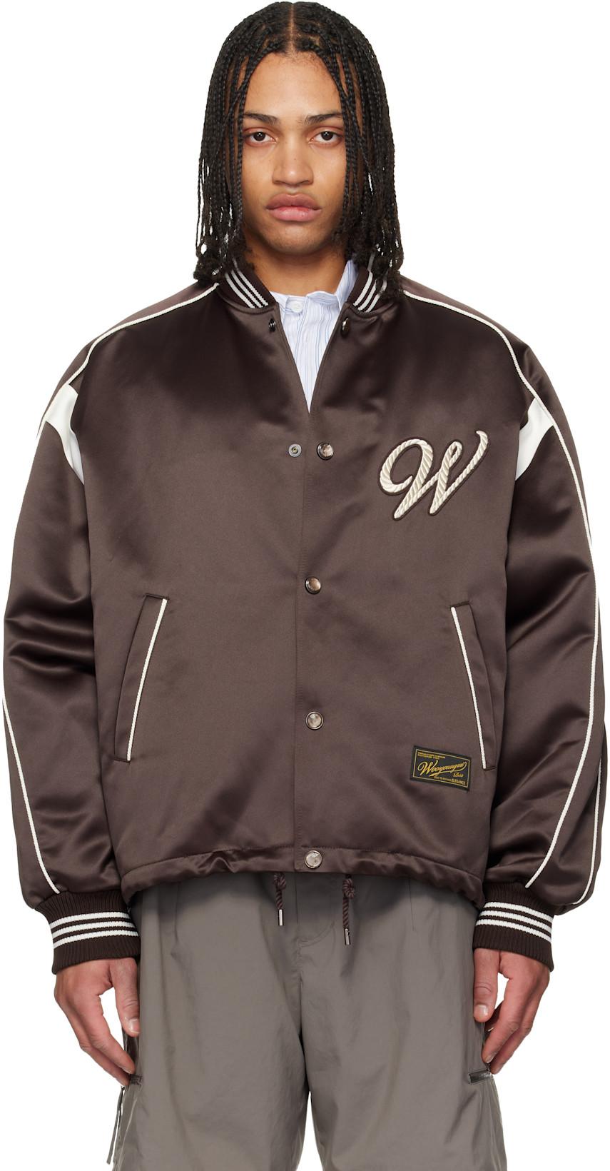Brown Logo Baseball Bomber Jacket by WOOYOUNGMI