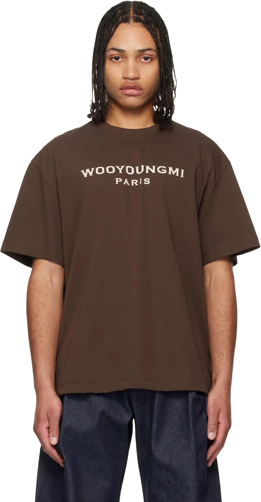 Brown Printed Logo T-shirt by WOOYOUNGMI