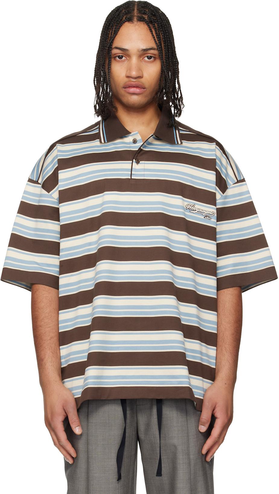 Brown & Blue Striped Polo by WOOYOUNGMI