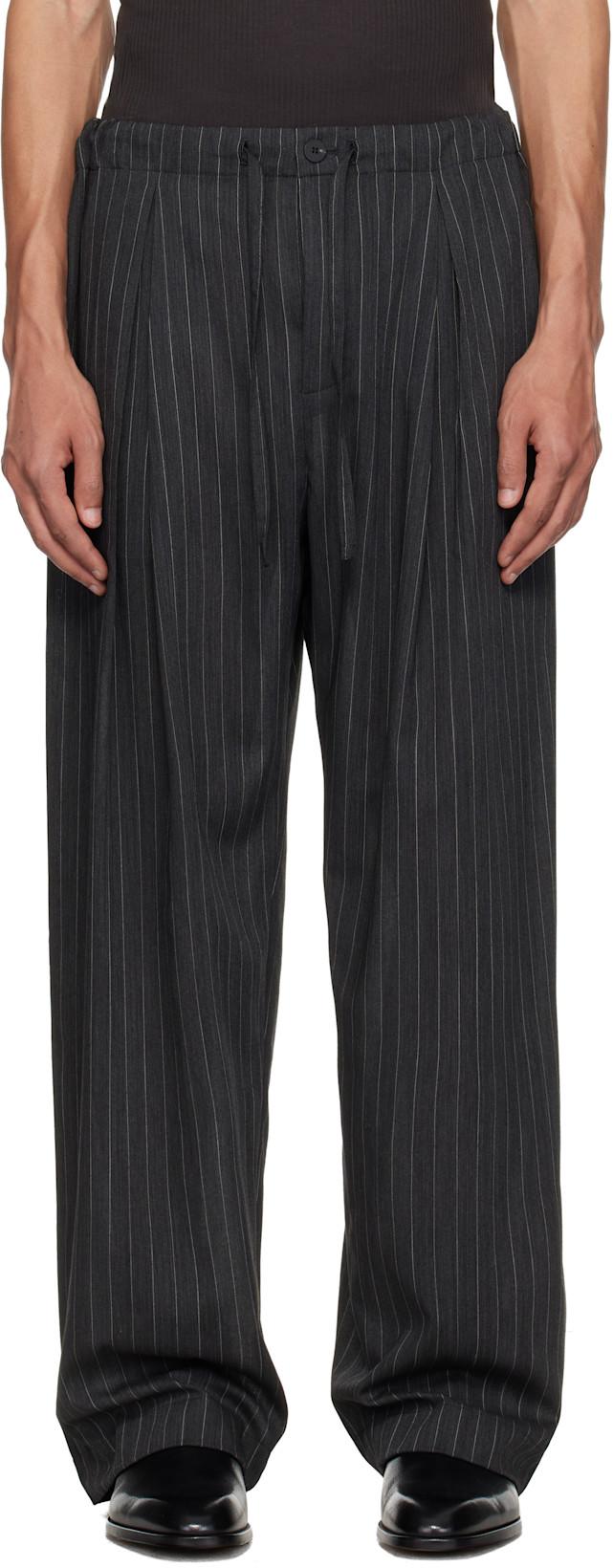 Gray Striped String Trousers by WOOYOUNGMI