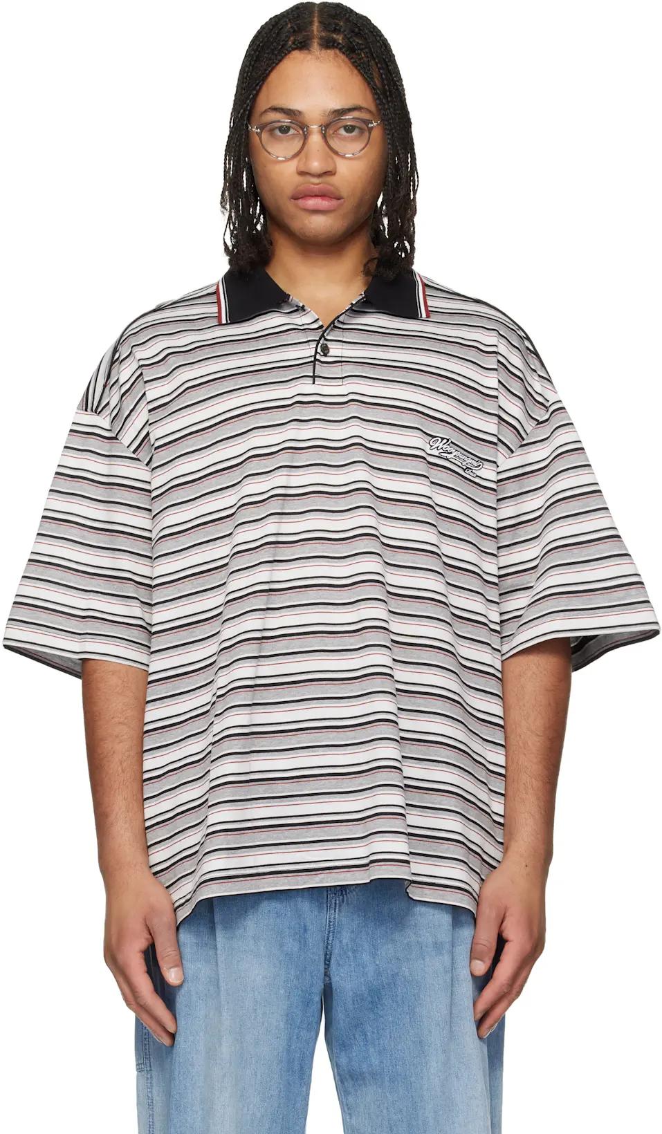Gray & White Striped Polo by WOOYOUNGMI
