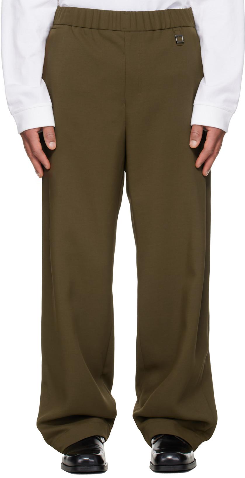 Khaki Twill Elasticized Waist Trousers by WOOYOUNGMI