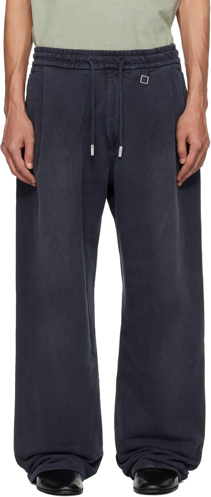 Navy One-Tuck Dyed Cotton Sweatpants by WOOYOUNGMI