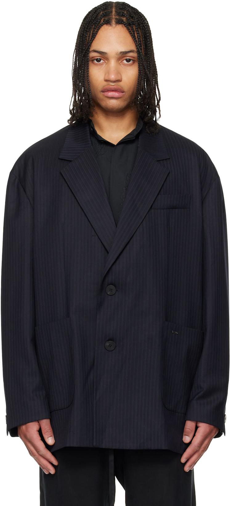 Navy Wool Stripe Wide Blazer by WOOYOUNGMI