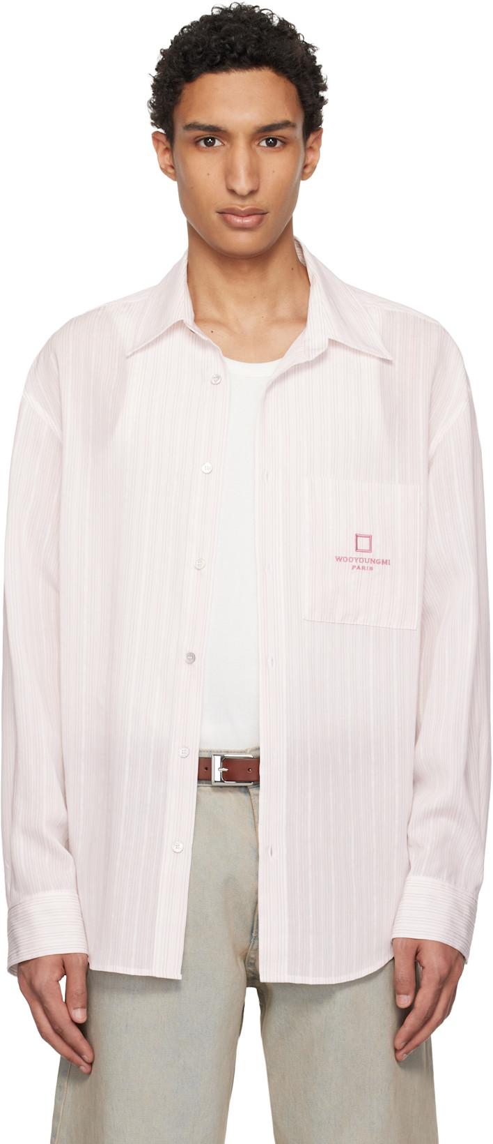 White & Pink Striped Shirt by WOOYOUNGMI