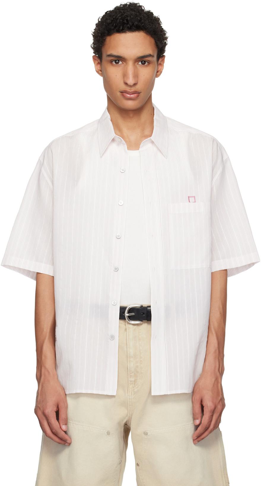 White & Pink Striped Shirt by WOOYOUNGMI