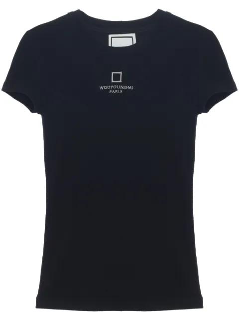 logo-embroidered cap-sleeve T-shirt by WOOYOUNGMI