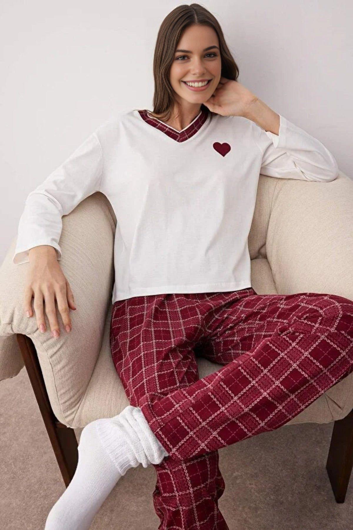 2-Piece 100% Cotton Checked Pocket Detail Pajama Set by WOVCOR