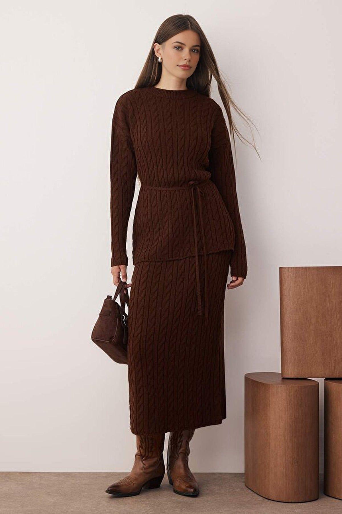 2-Piece Cable Knit Jumper and Midi Skirt Co-Ord Set by WOVCOR