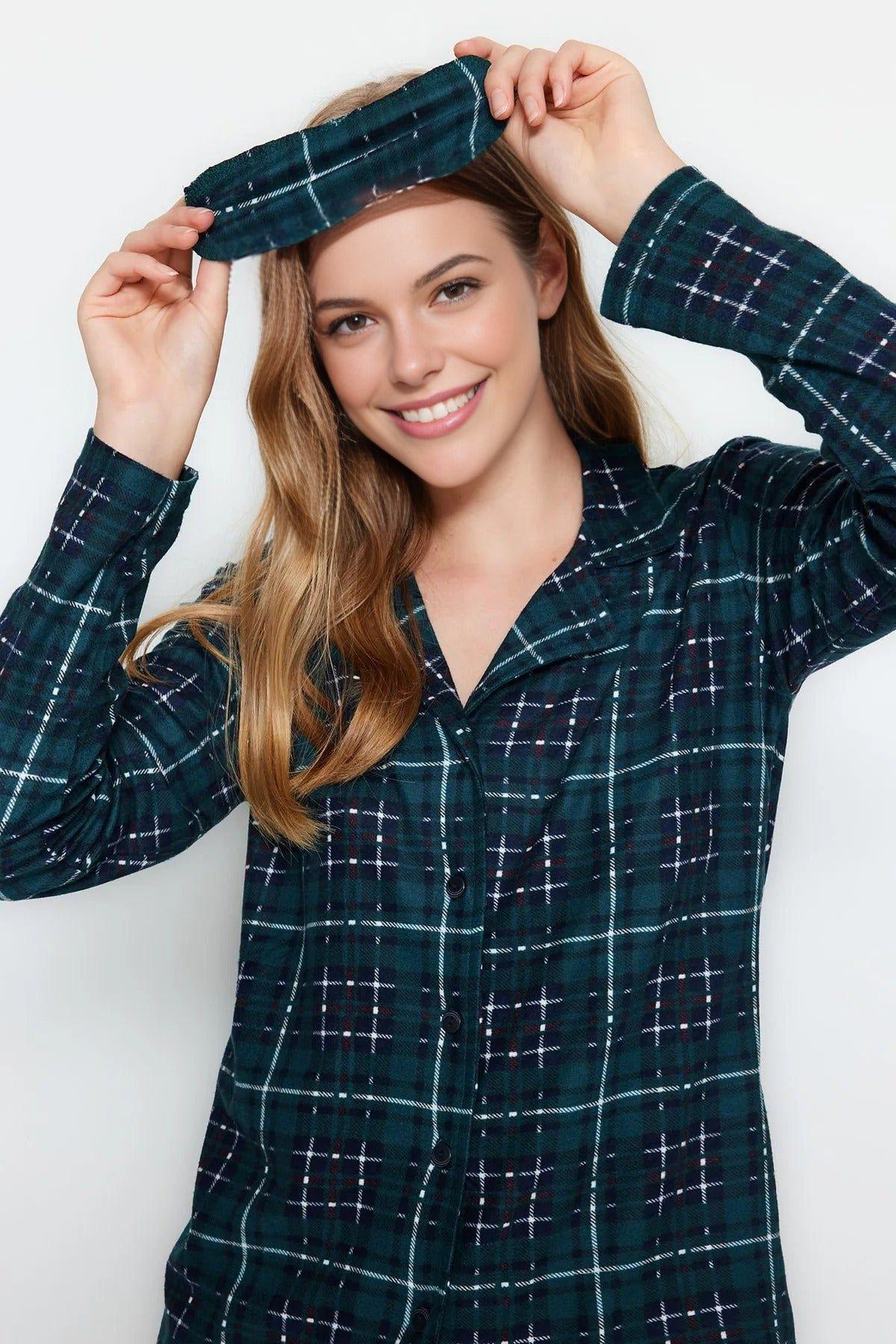 2-Piece Checked Knit Pajama Set With Sleep Band by WOVCOR