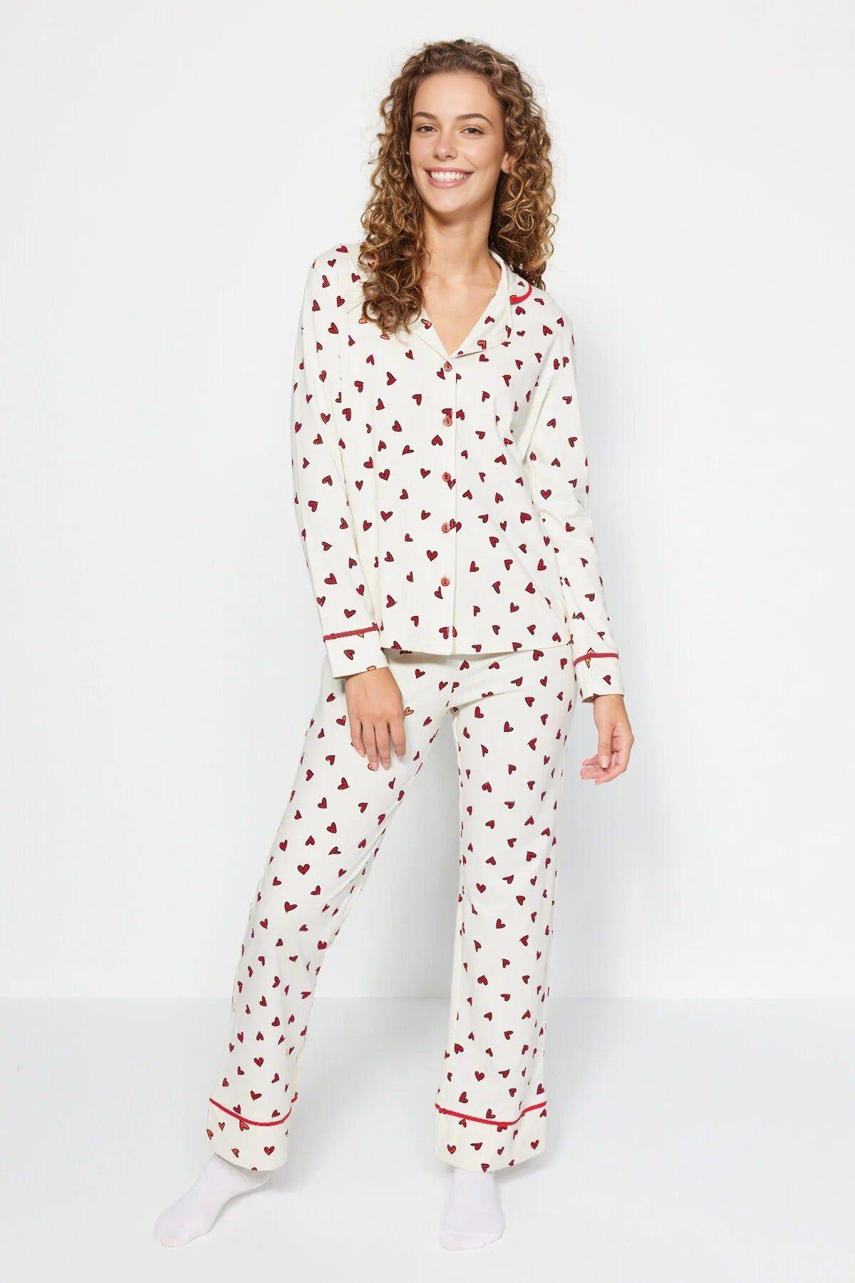 2-Piece Cotton Heart Print Knit Pajama Set by WOVCOR
