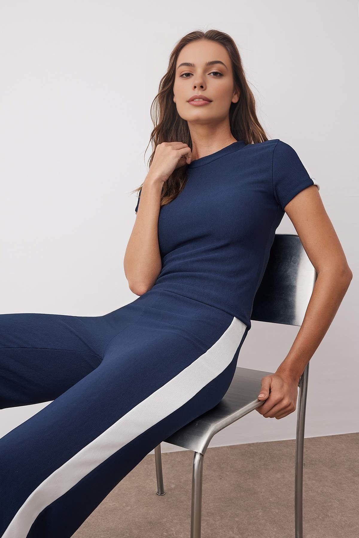 2-Piece Knit Blouse & Pants Set with Stripe Detail by WOVCOR