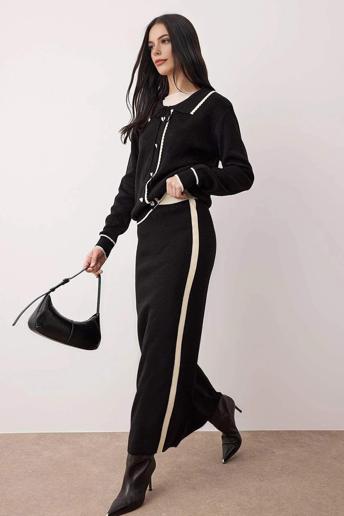 2 Piece Knitted Heart Button Cardigan and Skirt Co-Ord Set by WOVCOR