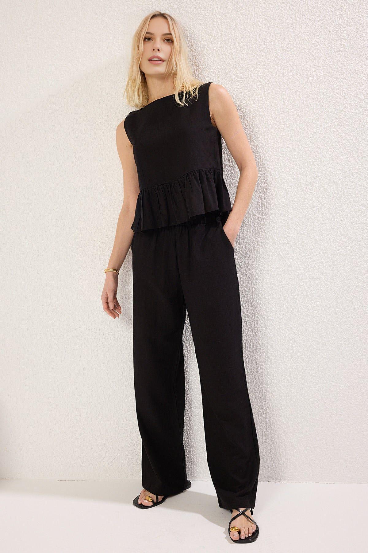 2-Piece Linen-Look Woven Sleeveless Top and Wide-Leg Trouser Set by WOVCOR 2-Piece Linen-Look Woven Sleeveless Top and Wide-Leg Trouser Set by WOVCOR