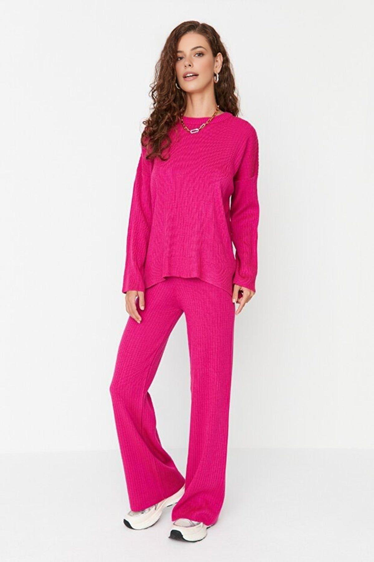 2-Piece Loose Fit Basic Ribbed Knit Top & Pants Set by WOVCOR