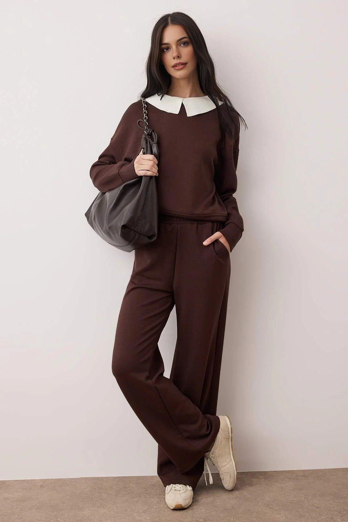 2-Piece Polo Collar Contrast Detail Knit Co-Ord Set by WOVCOR