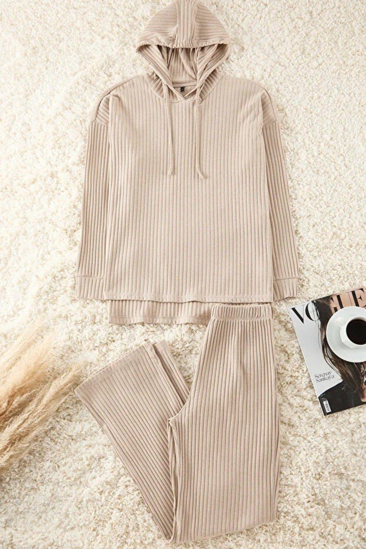 2 Piece Ribbed Knit Pajama Set with Hood by WOVCOR