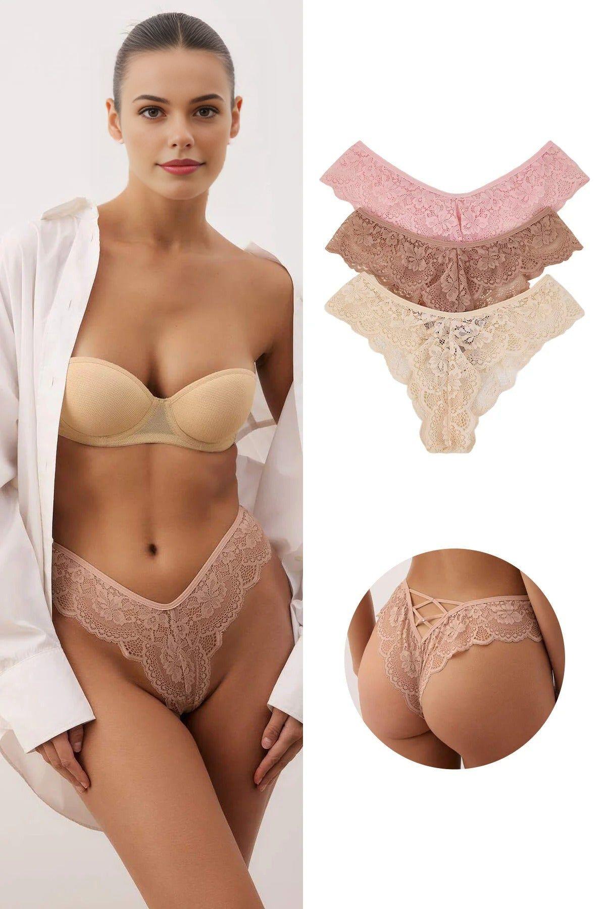3 Pack Floral Lace Brazilian Briefs Set by WOVCOR