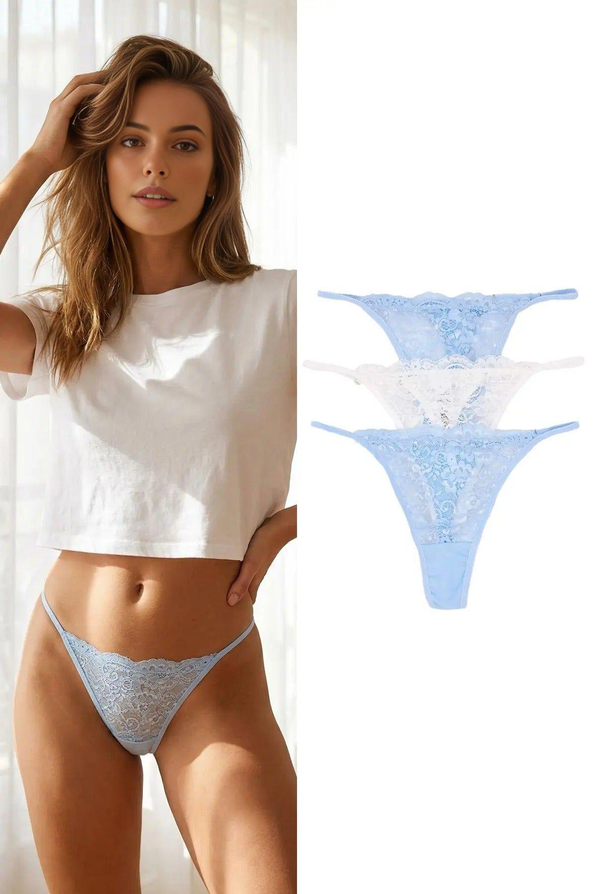 3 Pack Lace Detail Knitted Thong Briefs by WOVCOR