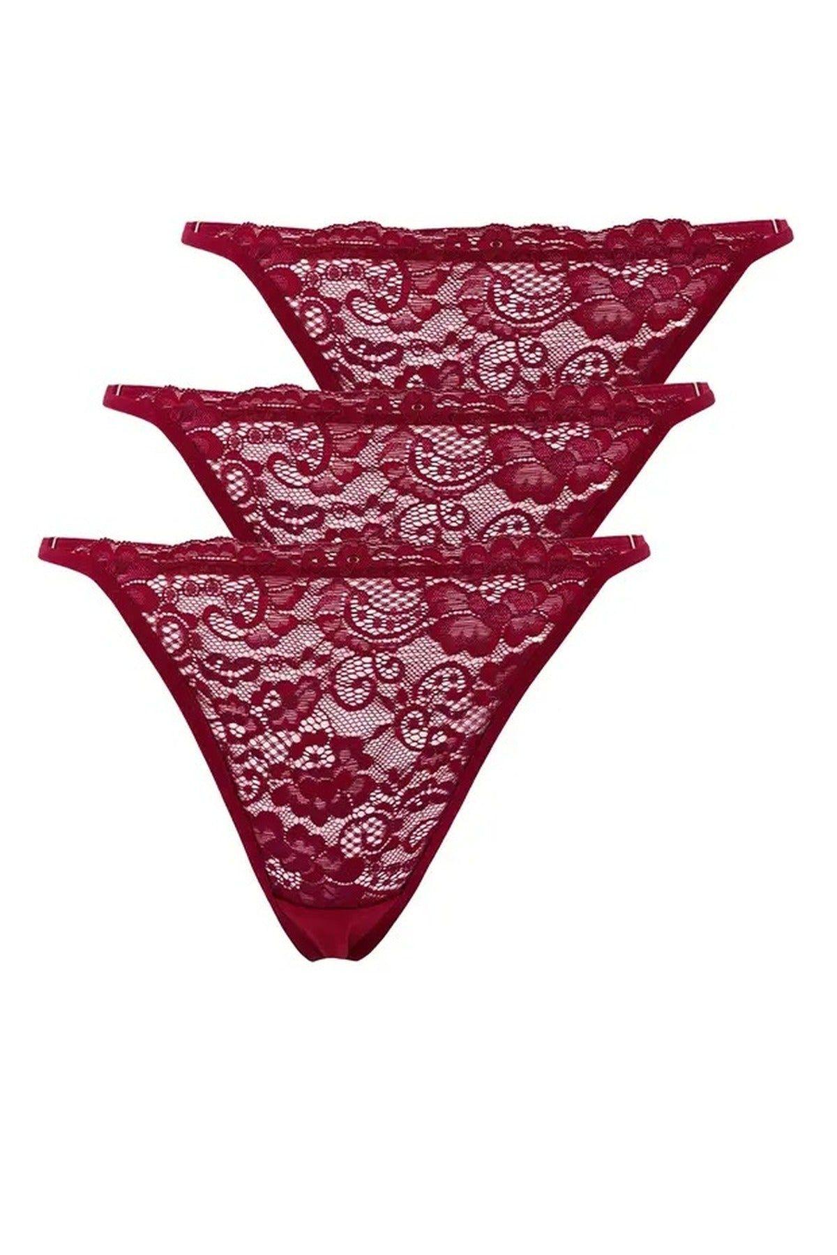 3 Pack Lace Detail Knitted Thong Briefs Multipack by WOVCOR