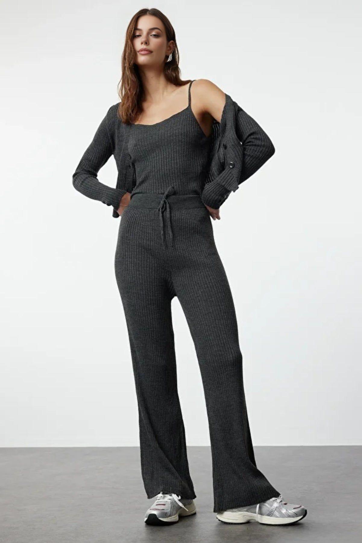 3-Piece Knit Cardigan, Top & Pants Set by WOVCOR