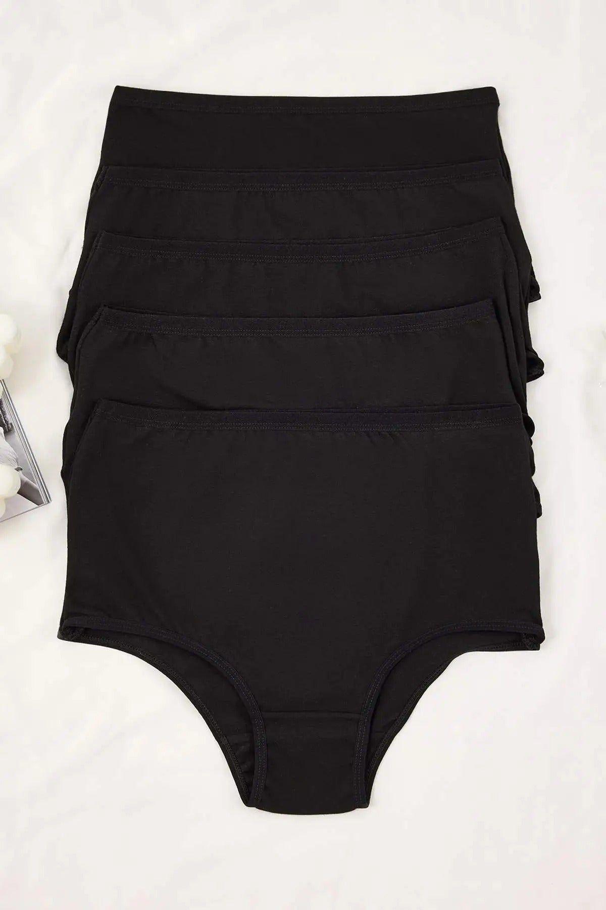 5 Pack Plain High Waist Cotton Rich Black Briefs by WOVCOR