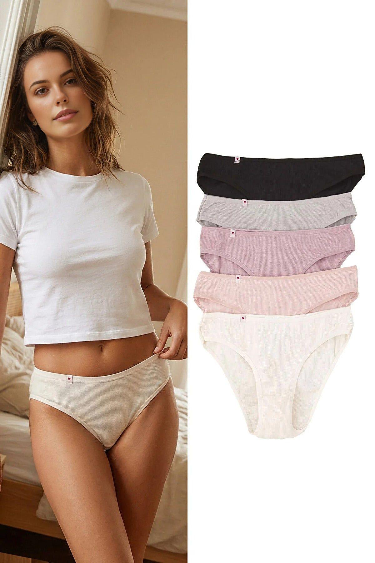 5 Pack Ribbed Cotton Knitted Bikini Briefs by WOVCOR