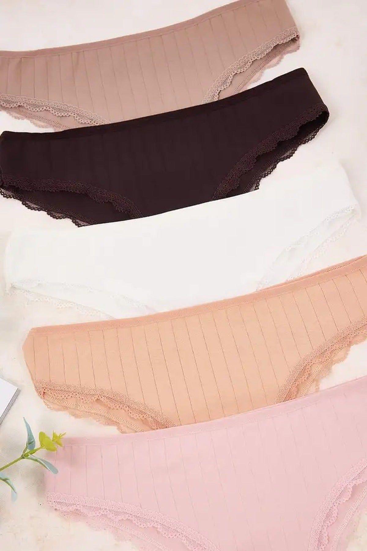 5 Pack Ribbed Lace Trim Cotton Rich Briefs Set by WOVCOR 5 Pack Ribbed Lace Trim Cotton Rich Briefs Set by WOVCOR