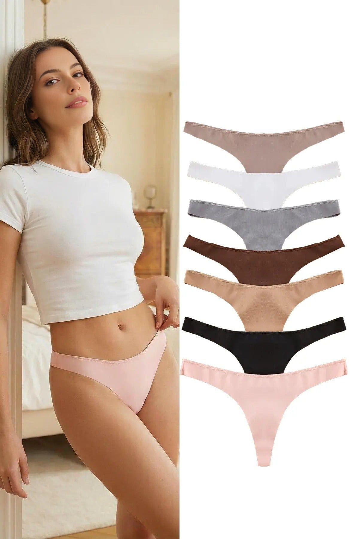 7 Pack Seamless Plain Thong Briefs Set by WOVCOR