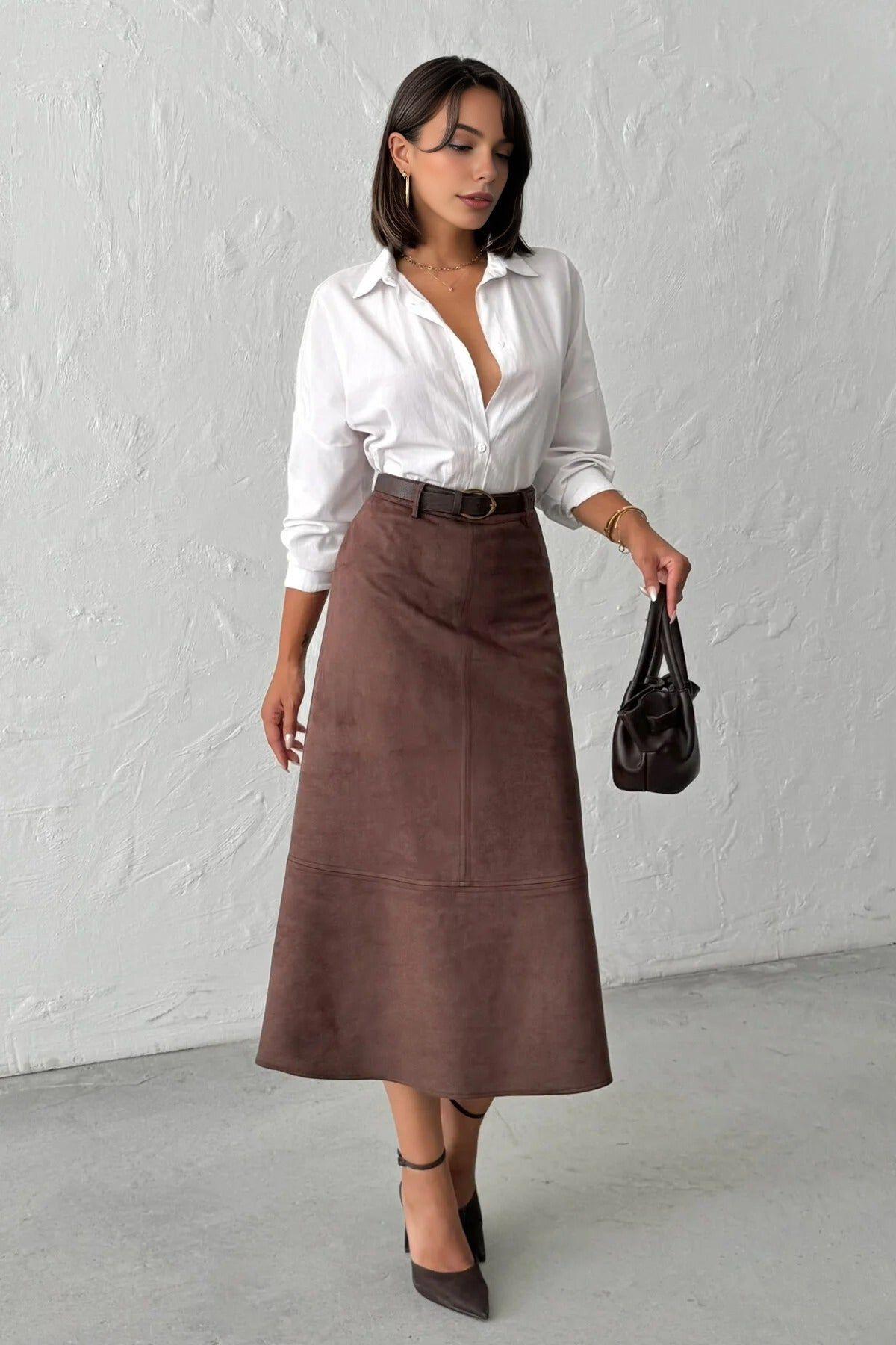 A-Line Midi Suede-Look Skirt by WOVCOR