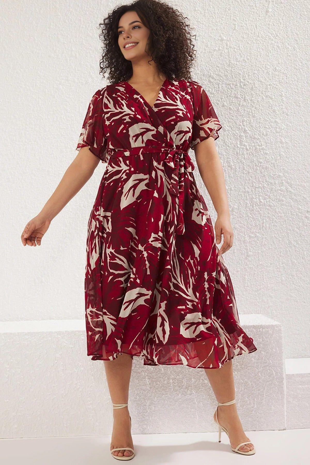 Abstract Leaf Print Tie Waist Midi Wrap Dress by WOVCOR