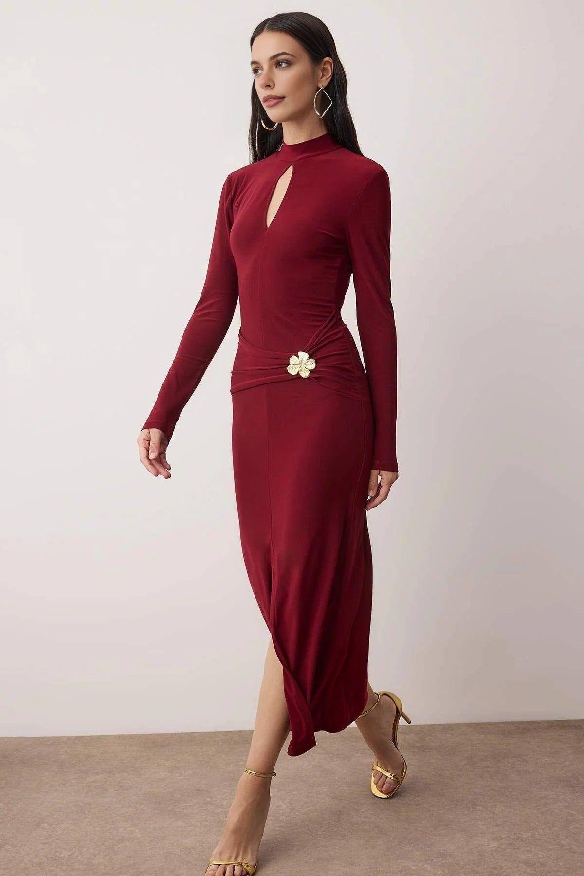 Accessory Detail Lined Knit Maxi Dress by WOVCOR