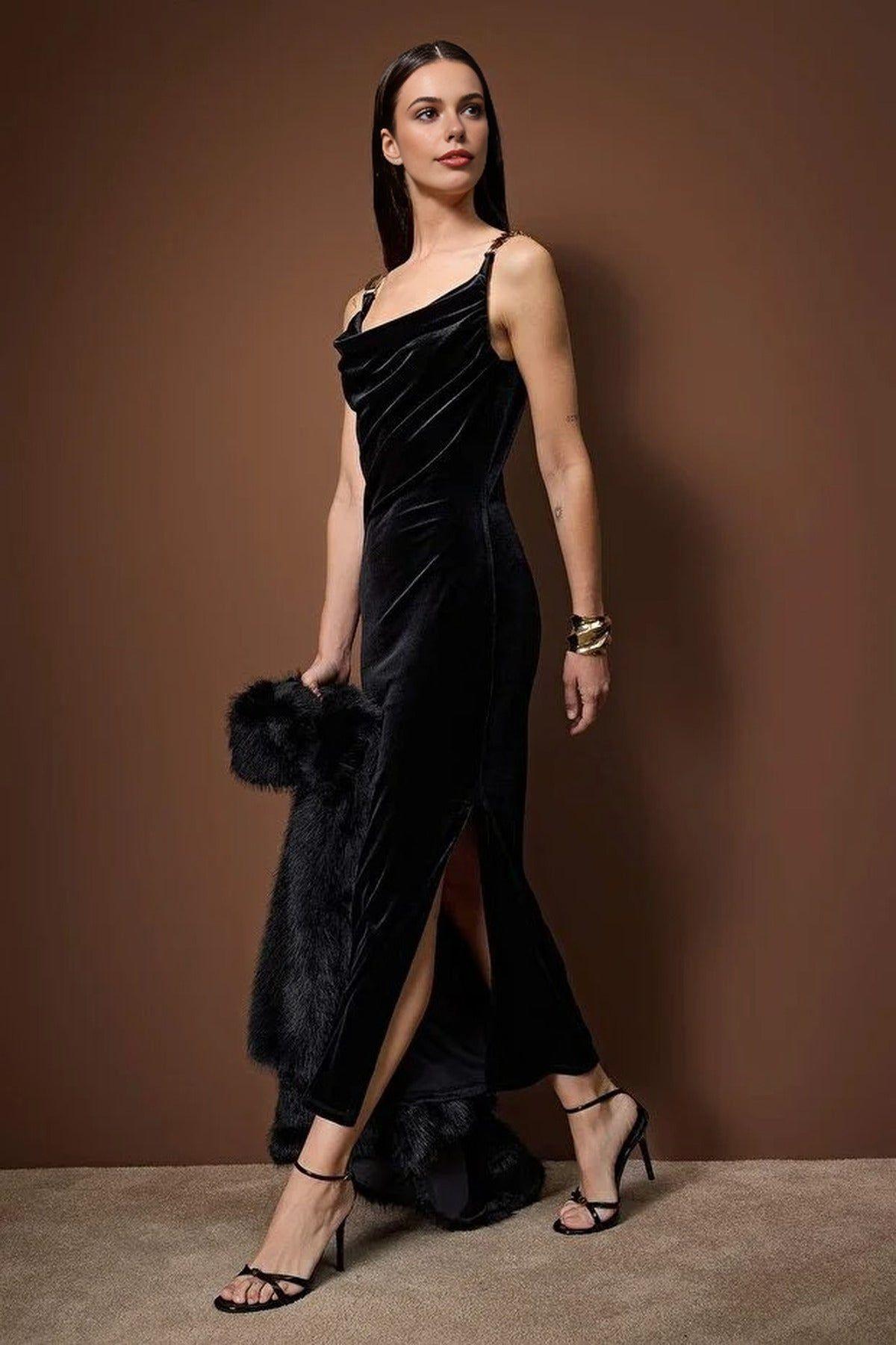 Accessory Strap Detail Knitted Velvet Maxi Dress by WOVCOR