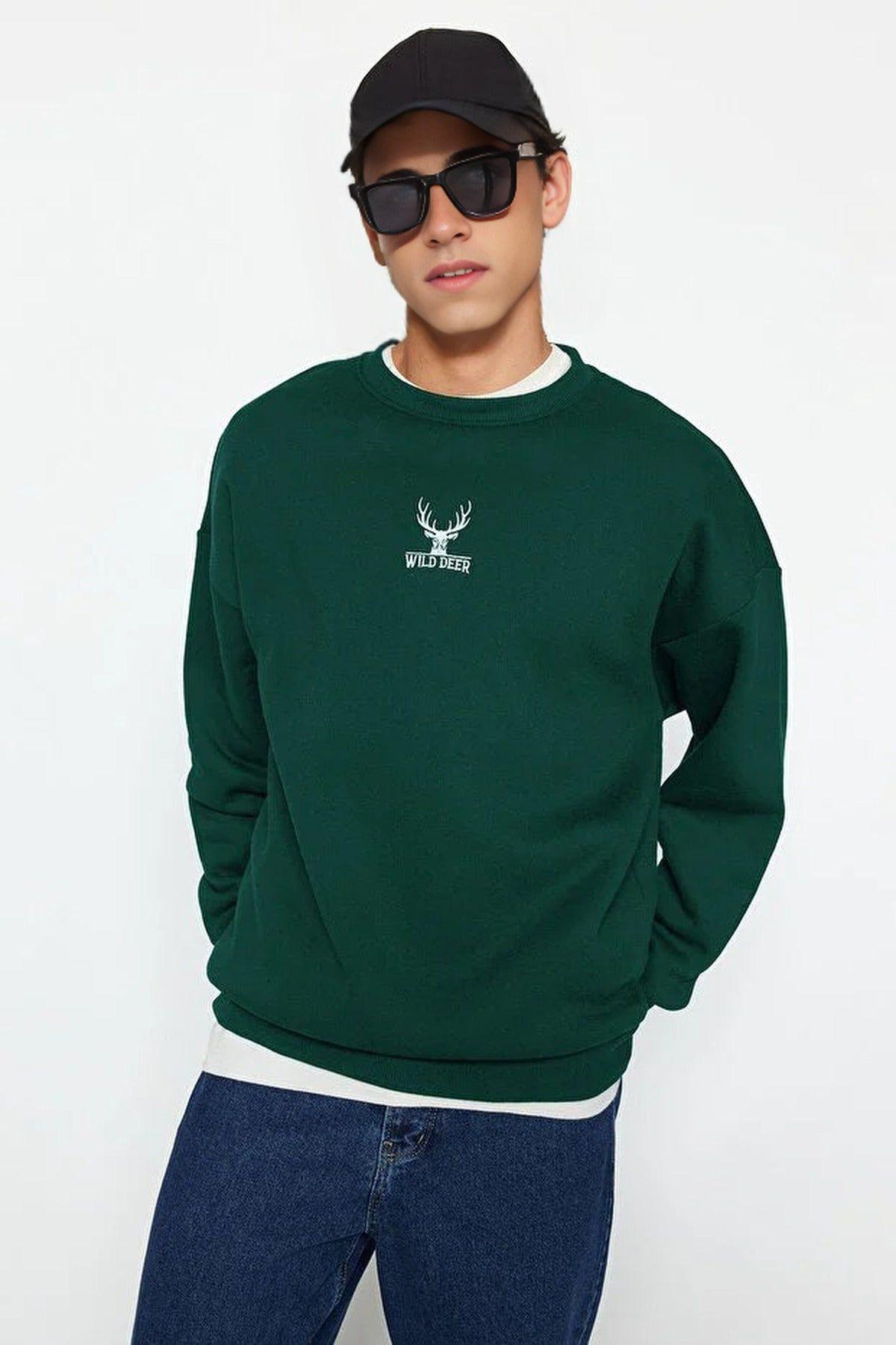Animal Embroidered Crew Neck Sweatshirt by WOVCOR