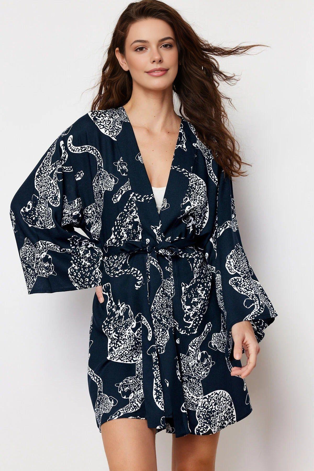 Animal Print Belted Viscose Woven Dressing Gown by WOVCOR