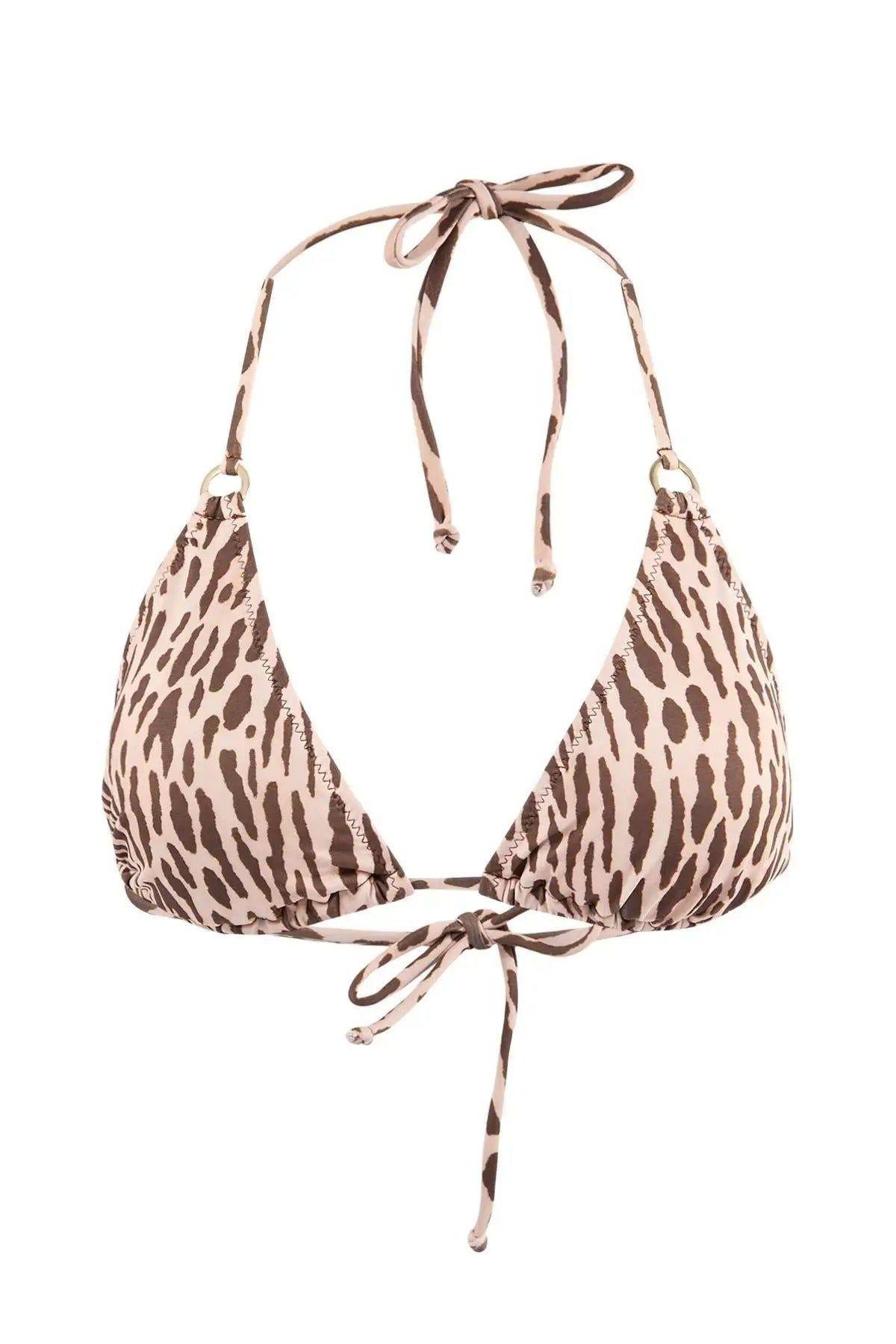 Animal Print Triangle Bikini Top with Halterneck Tie Detail by WOVCOR