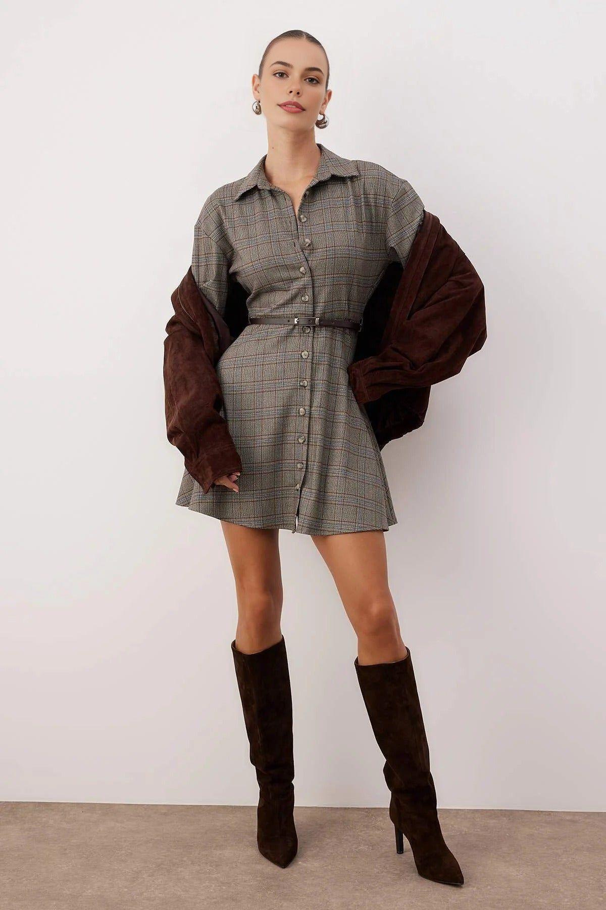 Argyle Mini Woven Dress With Belted Detail by WOVCOR