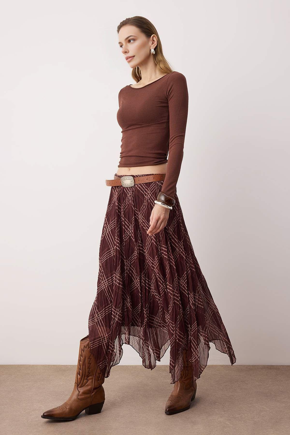 Asymmetric Crinkle Chiffon Maxi Skirt with Lining by WOVCOR