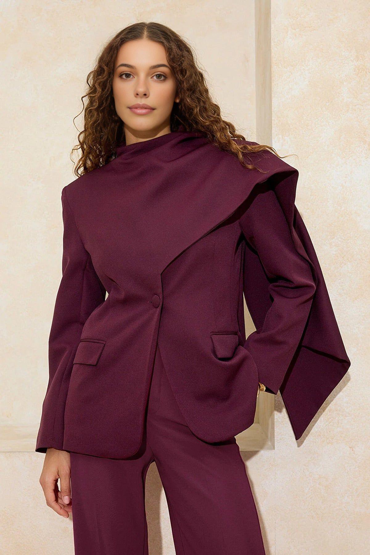 Asymmetric High Neck Tailored Blazer by WOVCOR