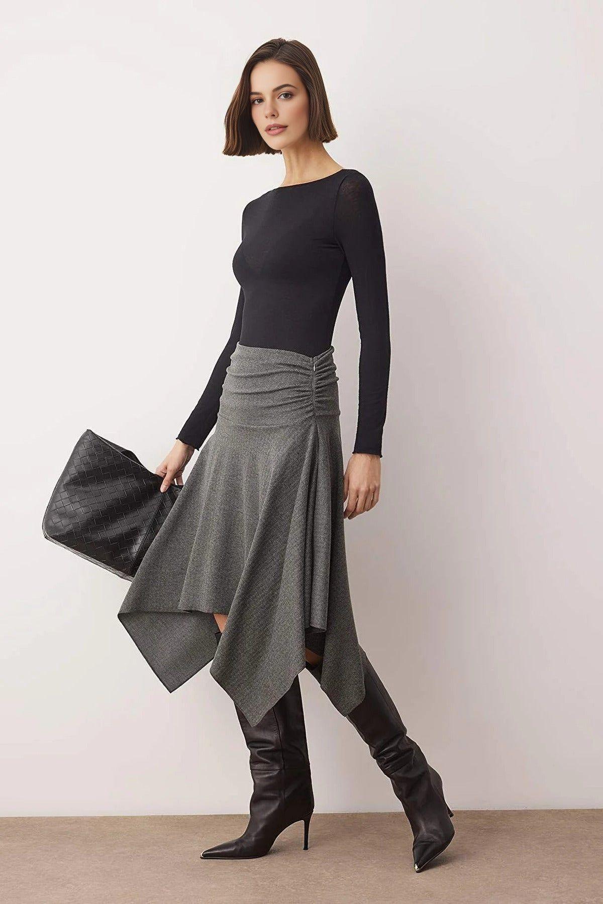Asymmetric Jacquard Knit Midi Skirt by WOVCOR