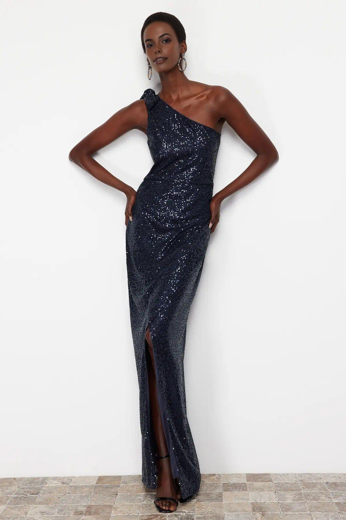 Asymmetric Sequin Floor Length Dress by WOVCOR
