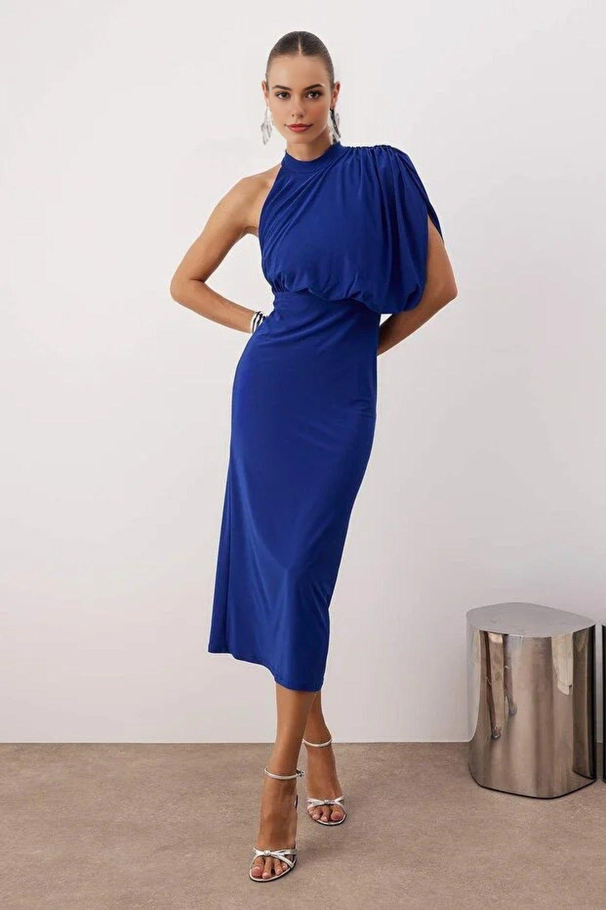 Asymmetric Sleeve Detail Knitted Maxi Dress by WOVCOR