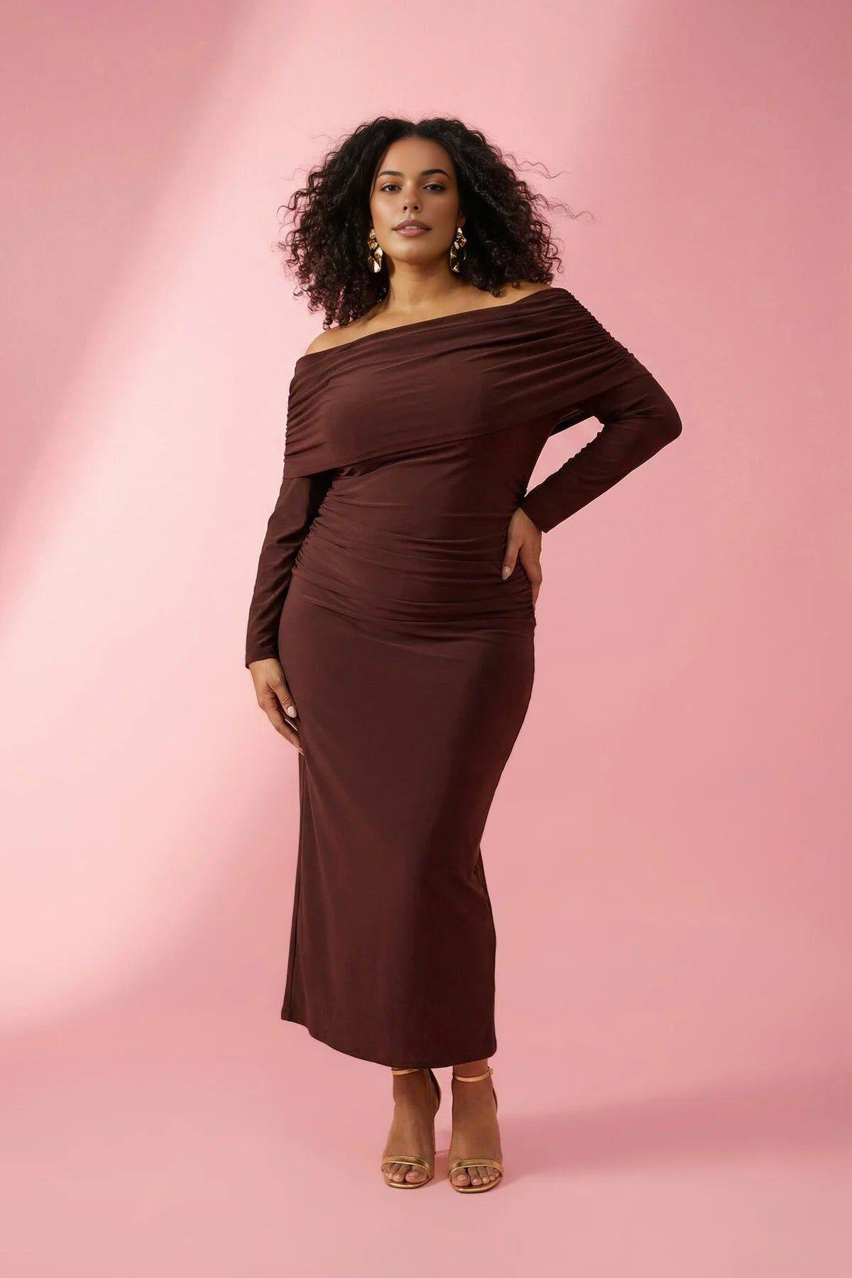 Bardot Off Shoulder Draped Bodycon Maxi Dress by WOVCOR